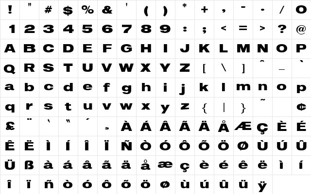 Immediate Regular  glyph index