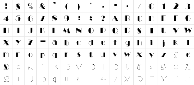 Becky  Engraved Regular  glyph index