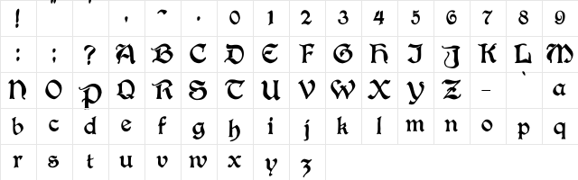 BoisterBlack normal  glyph index