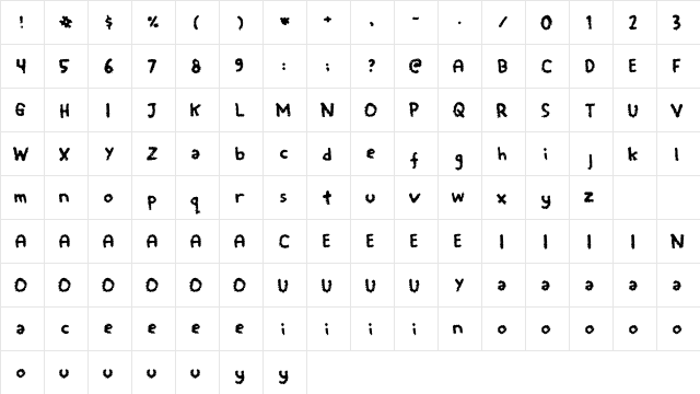 Javama Regular  glyph index