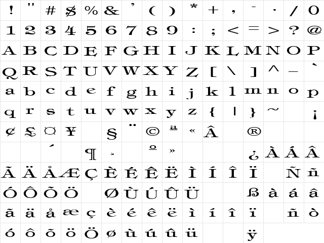 Thick N Thin 14 Regular  glyph index