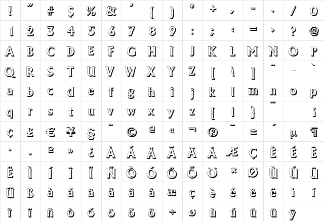 AdelonShadow Bold  glyph index