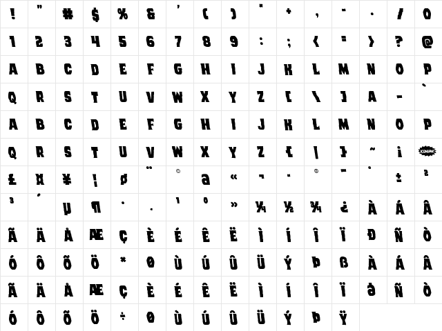 Dusk Demon Semi-Leftalic Regular  glyph index
