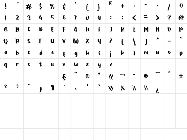 One Push Regular  glyph index