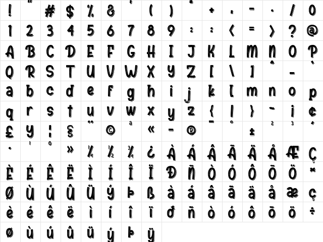 Bubble Love Demo Regular  glyph index