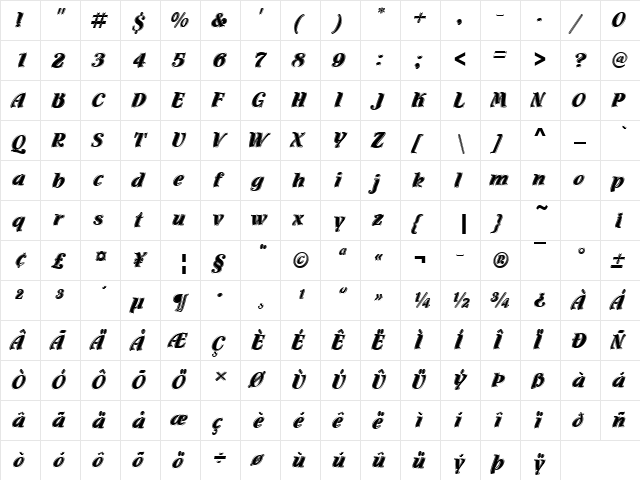 FlamencoInlD Regular  glyph index
