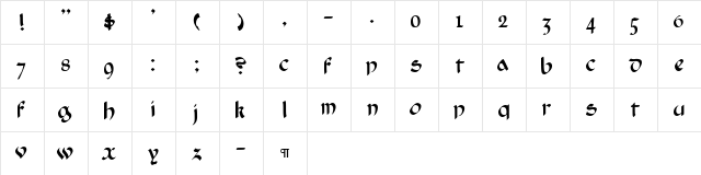 CallifontsF66PostScript Regular  glyph index