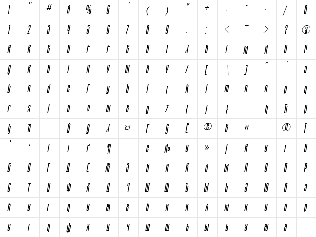 Montblanc Italic  glyph index