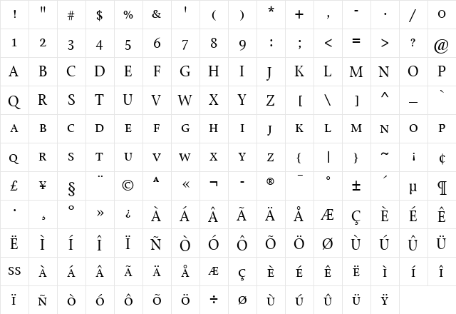 StonePrint Regular  glyph index