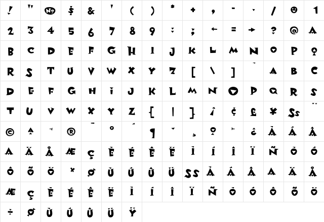 Metropol Regular  glyph index