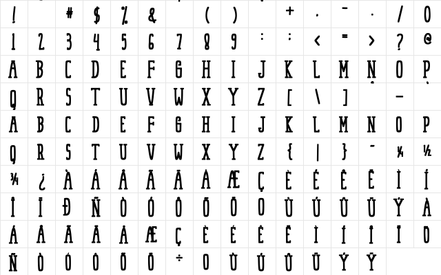 HarjunA Regular  glyph index