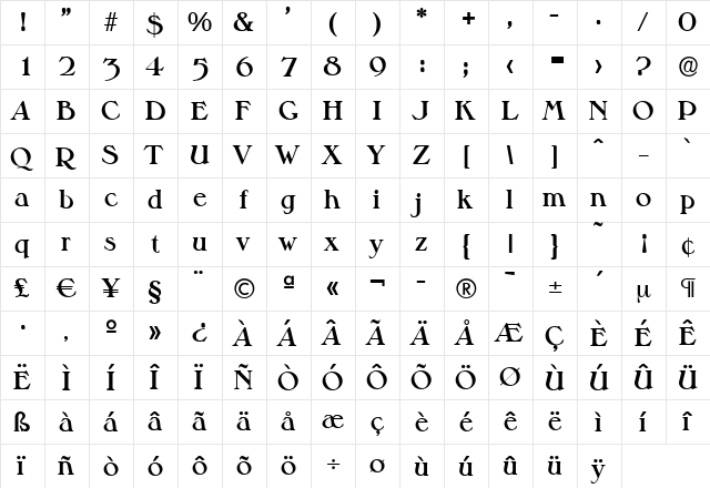 HenryBecker Bold  glyph index