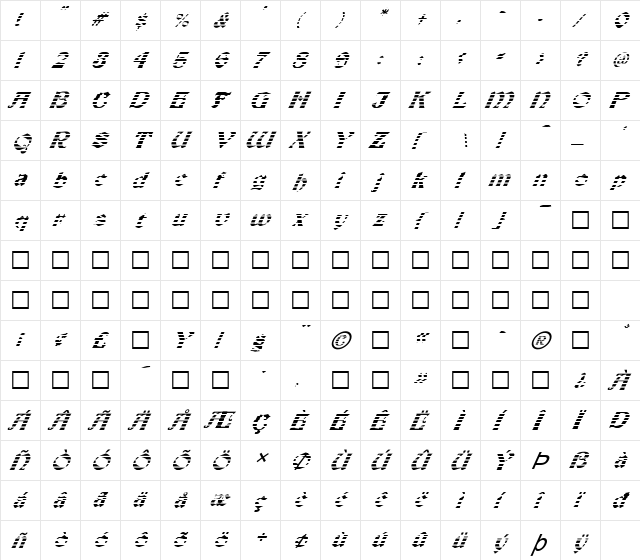 FZ JAZZY 19 STRIPED ITALIC Medium  glyph index