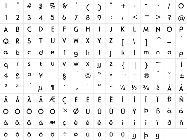 NeuseSSK Regular  glyph index