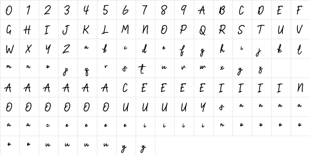 Zallia Free Regular  glyph index