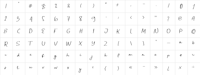 Handani Regular  glyph index