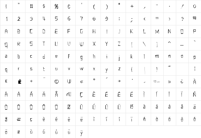 EyebelRuff Regular  glyph index