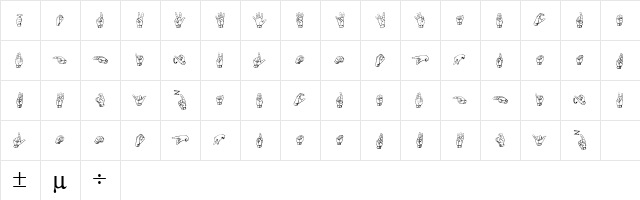 Gallaudet Regular  glyph index