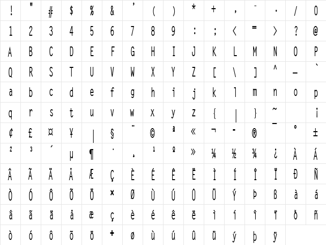 Lechter Thin Bold  glyph index