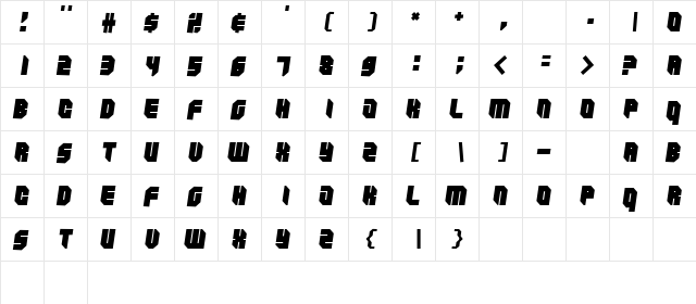 Zipper blues Black Regular  glyph index