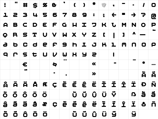 MobyBold Regular  glyph index