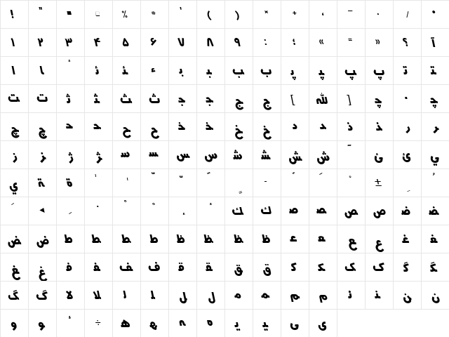 HMSYekta Regular Italic  glyph index