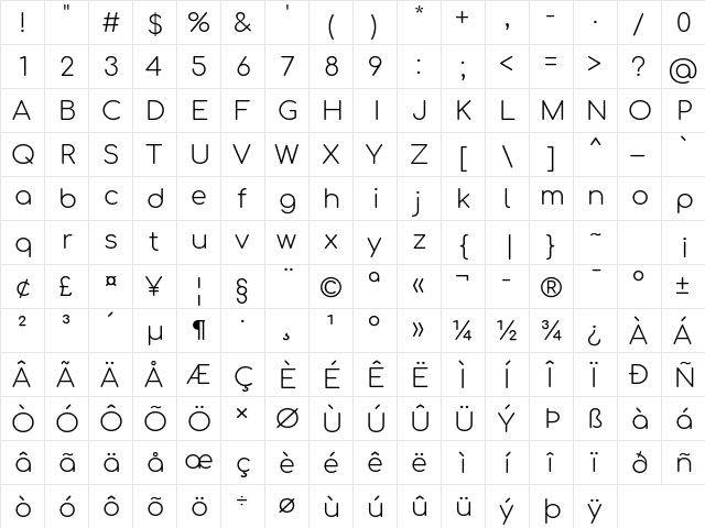 Comfortaa Light  glyph index