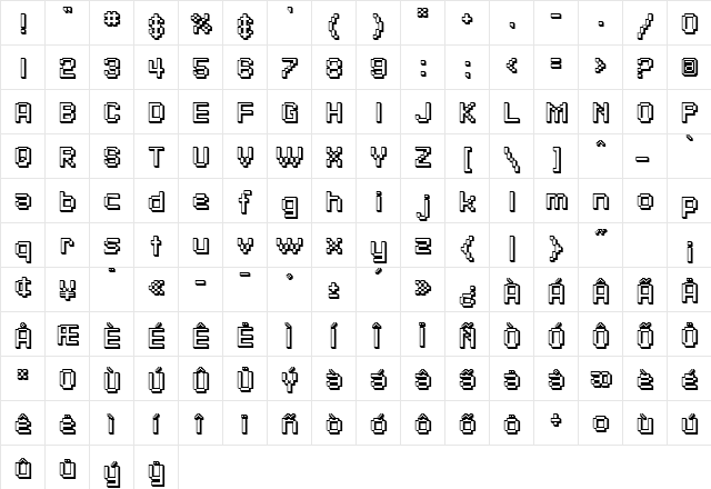 SF Pixelate Shaded Regular  glyph index