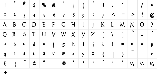 Captain Smith Regular  glyph index