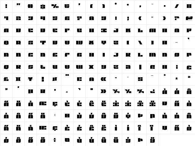 Joy Shark Extra-Condensed Extra-Condensed  glyph index