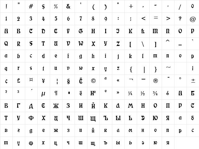 Decor6Di Regular  glyph index