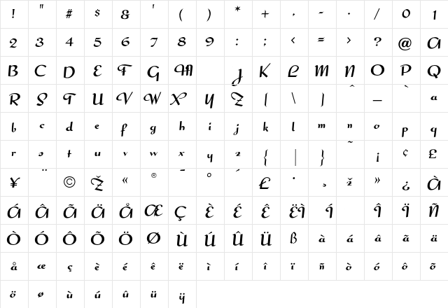 Candlemas Regular  glyph index