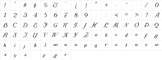 Zahariel Regular  glyph index