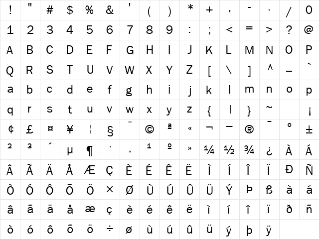 FranklinGothicSSK Regular  glyph index