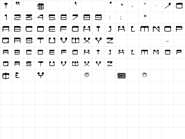 Crew Cut Caps Regular  glyph index