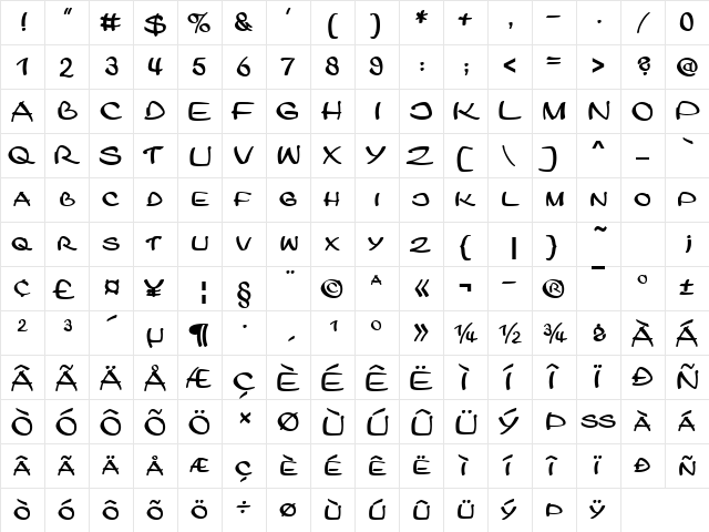 LegerD Regular  glyph index