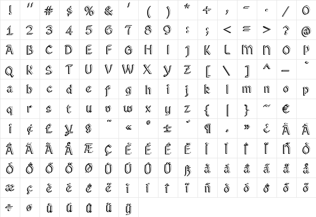 Westgothic Regular  glyph index