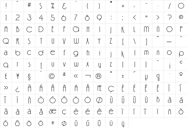 Fina Heavy  glyph index