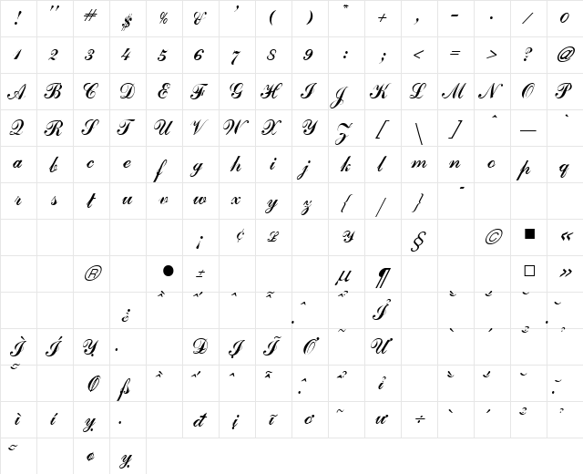 VNI-Commerce Bold-Italic  glyph index