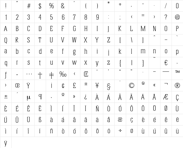 Helium-Light Regular  glyph index