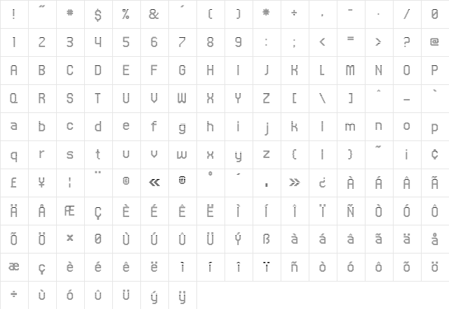 UNDA Regular  glyph index