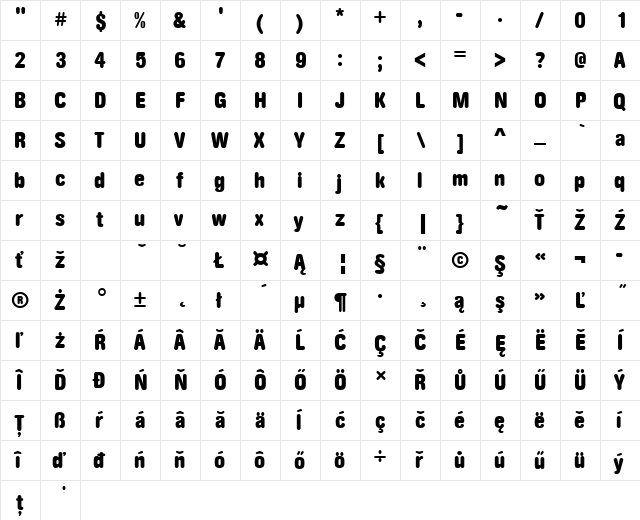 AcciusBucRouDEEBolCon Regular  glyph index