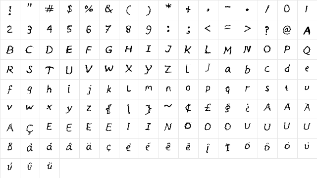 moody Medium  glyph index