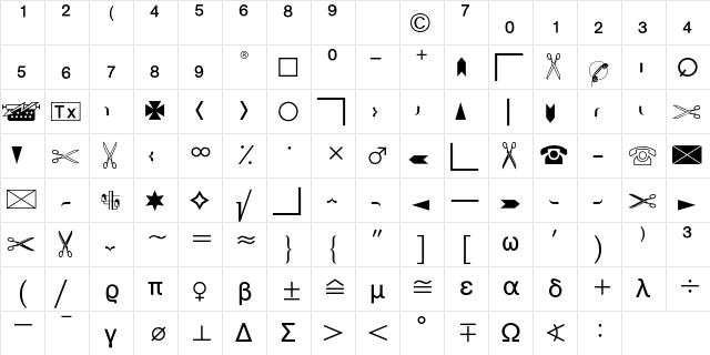 Commercial Pi One BQ Regular  glyph index