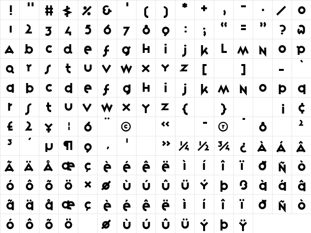 VariexRegular Regular  glyph index