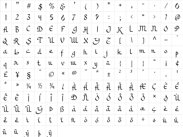 Khodijah Free Regular  glyph index