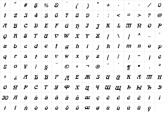 ArabiaR Italic  glyph index