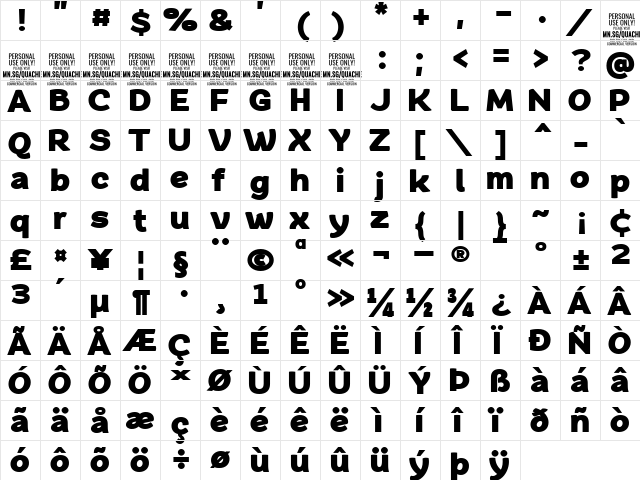 Quache Heavy  glyph index