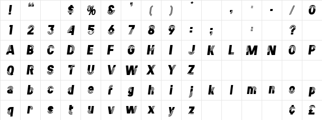 Simon Oblique  glyph index