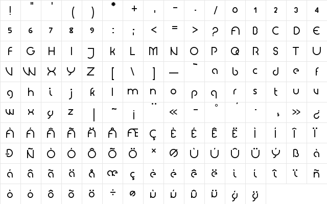 Arcade Future Display Regular  glyph index